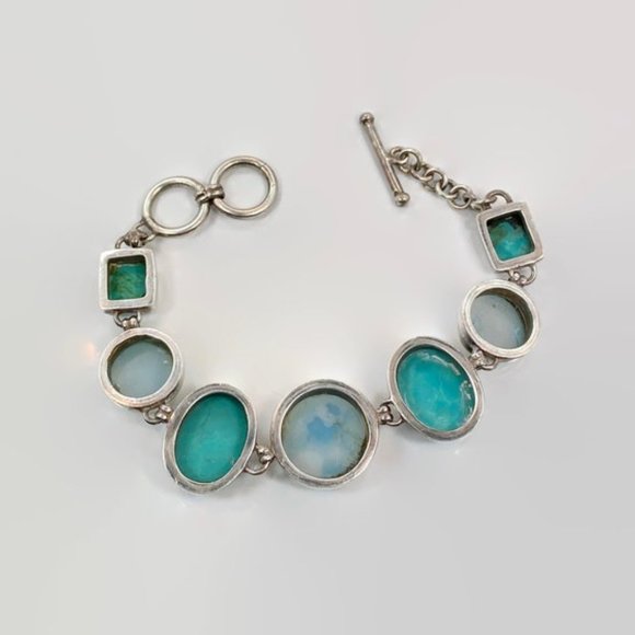 Turquoise Bracelet, Druzy,Sterling Silver, Drusy, Vintage Bracelet, Multi Stone - Picture 6 of 6